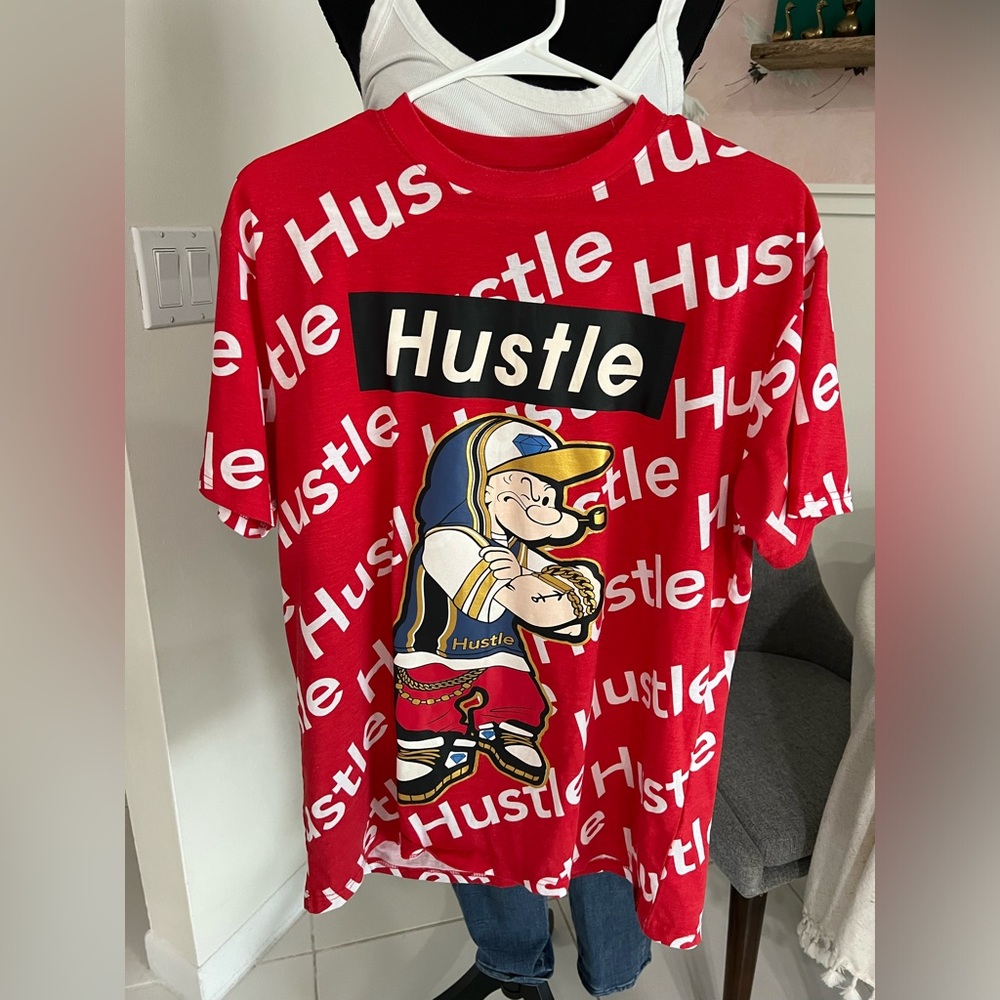 “HUSTLE “By Trouble maker “POPEYE” graphic Streetwear T Shirt  Men's XLarge/L